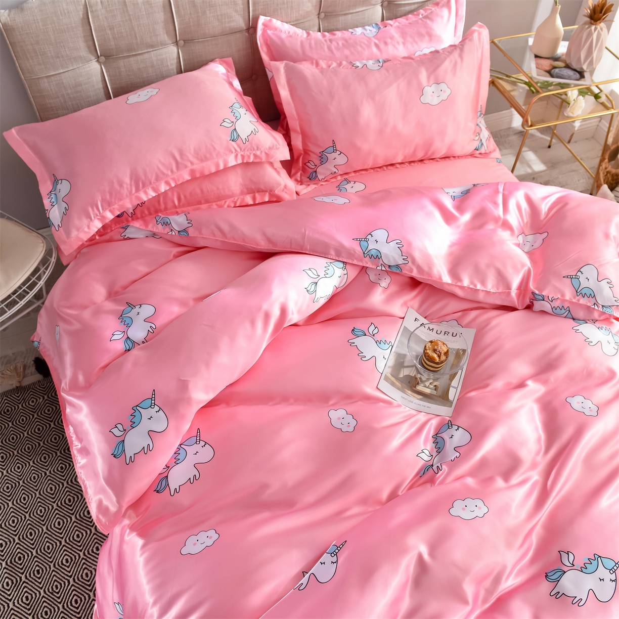 91家纺网 家纺一手货源 找家纺 经年 2026新款印花丝绸冰丝四件套 独角兽