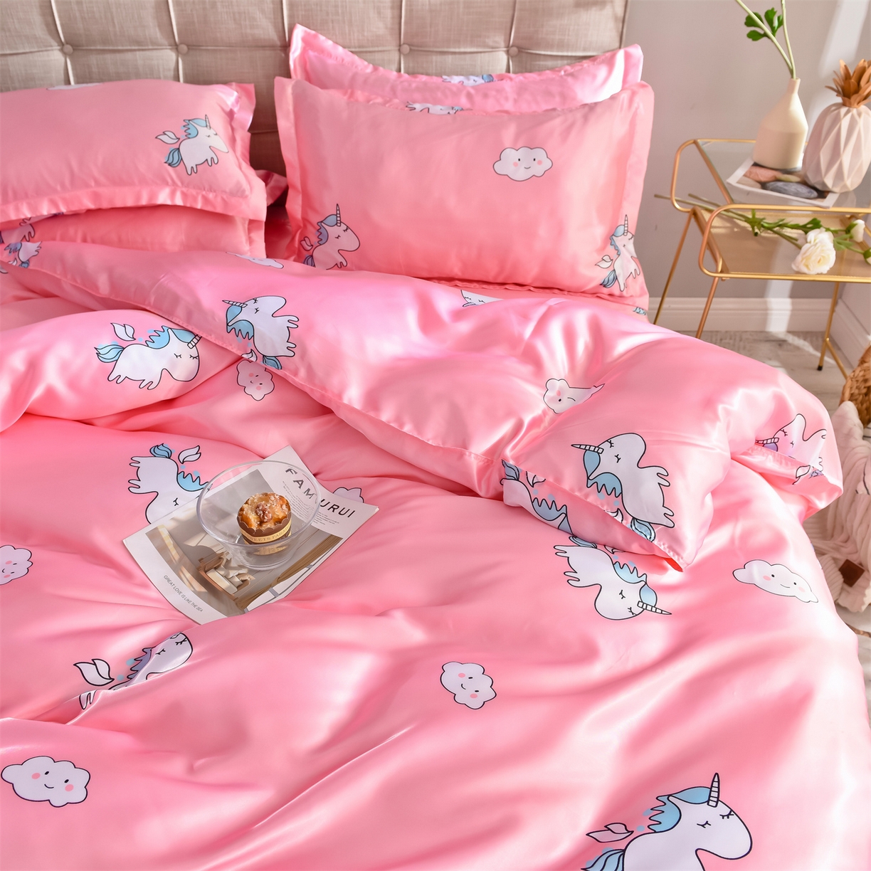 91家纺网 家纺一手货源 找家纺 经年 2026新款印花丝绸冰丝四件套 独角兽