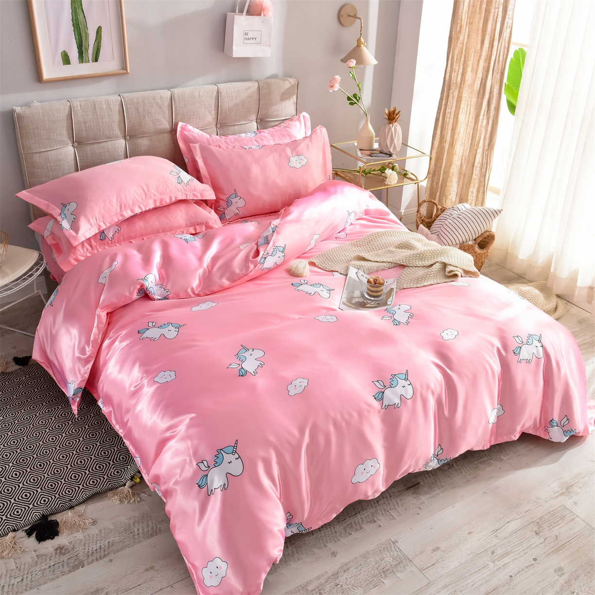 91家纺网 家纺一手货源 找家纺 经年 2026新款印花丝绸冰丝四件套 独角兽