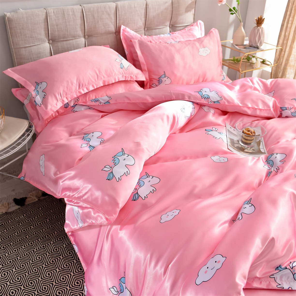 91家纺网 家纺一手货源 找家纺 经年 2026新款印花丝绸冰丝四件套 独角兽