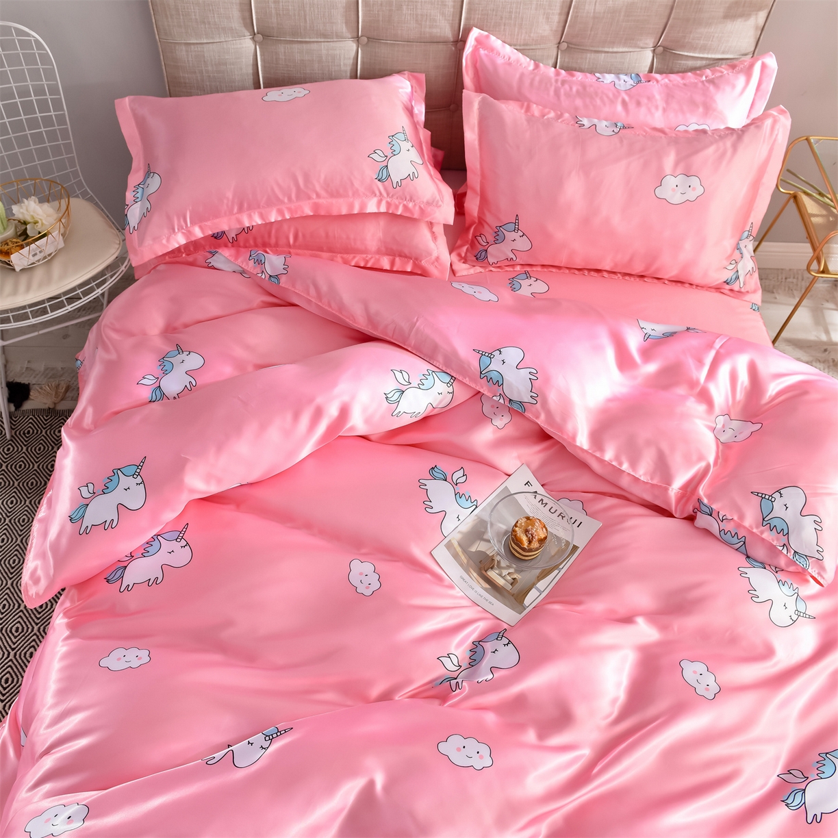 91家纺网 家纺一手货源 找家纺 经年 2026新款印花丝绸冰丝四件套 独角兽