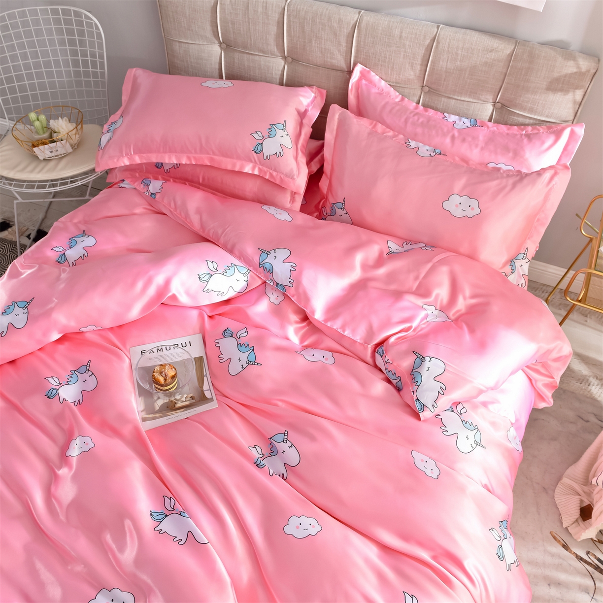 91家纺网 家纺一手货源 找家纺 经年 2026新款印花丝绸冰丝四件套 独角兽