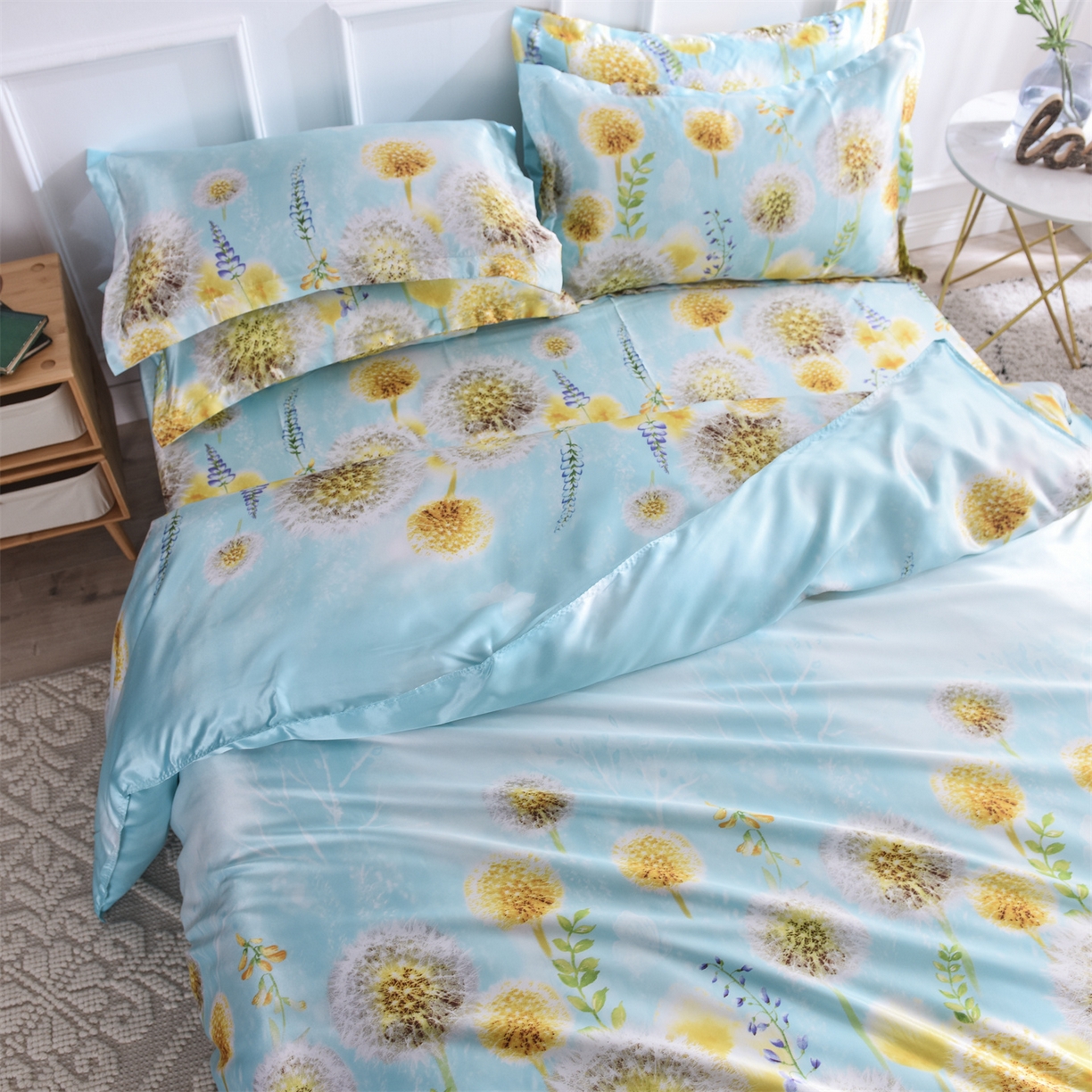 91家纺网 家纺一手货源 找家纺 经年 2026新款印花丝绸冰丝四件套 飞舞之恋