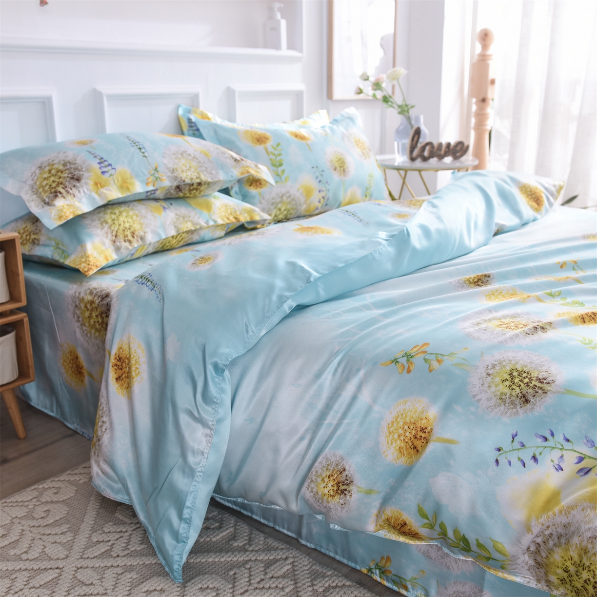 91家纺网 家纺一手货源 找家纺 经年 2026新款印花丝绸冰丝四件套 飞舞之恋