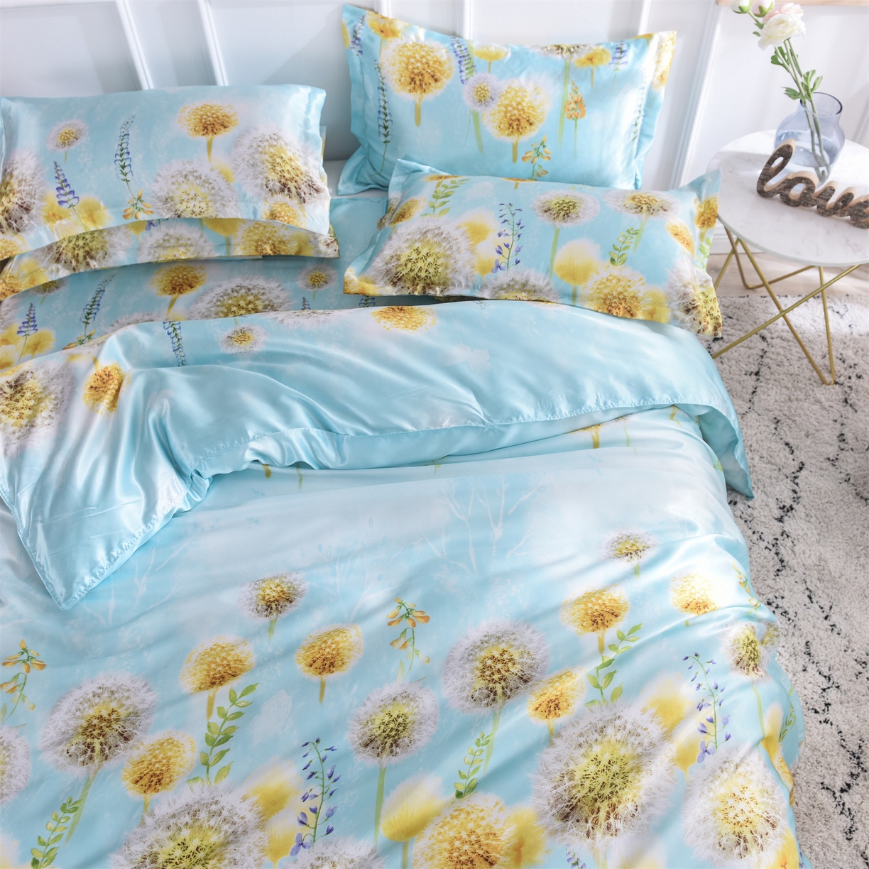 91家纺网 家纺一手货源 找家纺 经年 2026新款印花丝绸冰丝四件套 飞舞之恋