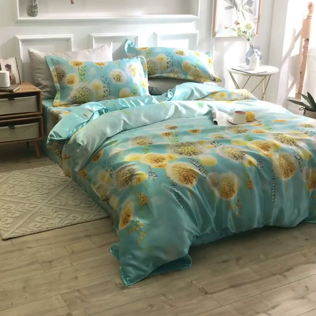 91家纺网 家纺一手货源 找家纺 经年 2026新款印花丝绸冰丝四件套 飞舞之恋