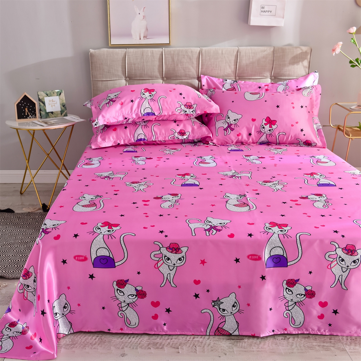 91家纺网 家纺一手货源 找家纺 经年 2026新款印花丝绸冰丝四件套 公主猫