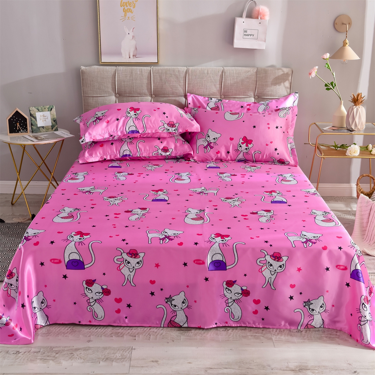 91家纺网 家纺一手货源 找家纺 经年 2026新款印花丝绸冰丝四件套 公主猫