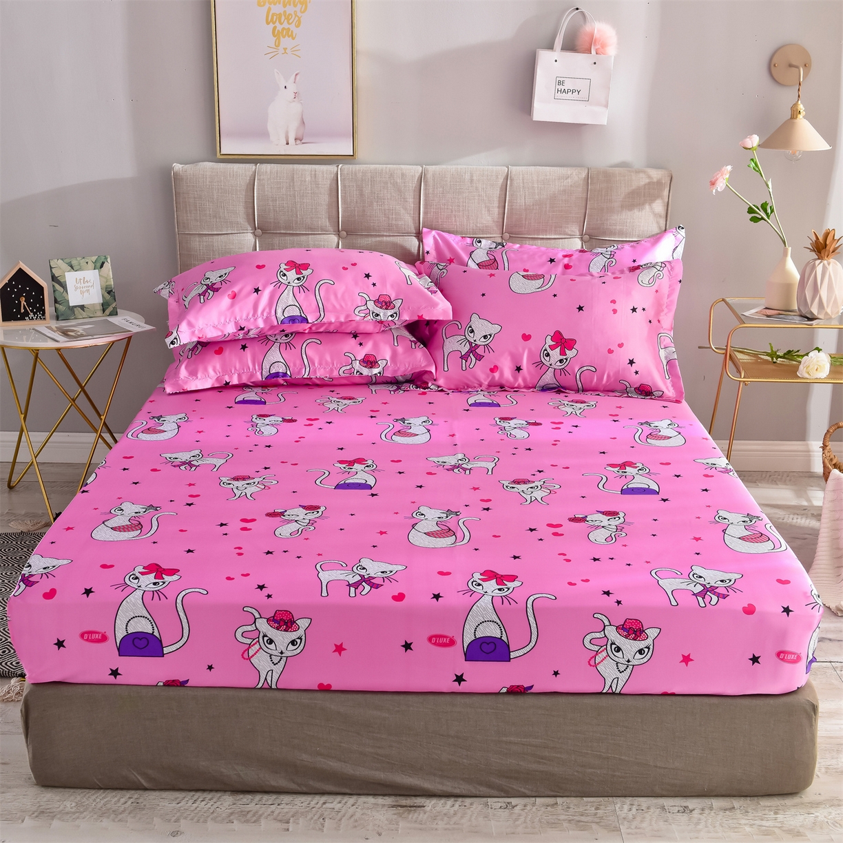 91家纺网 家纺一手货源 找家纺 经年 2026新款印花丝绸冰丝四件套 公主猫