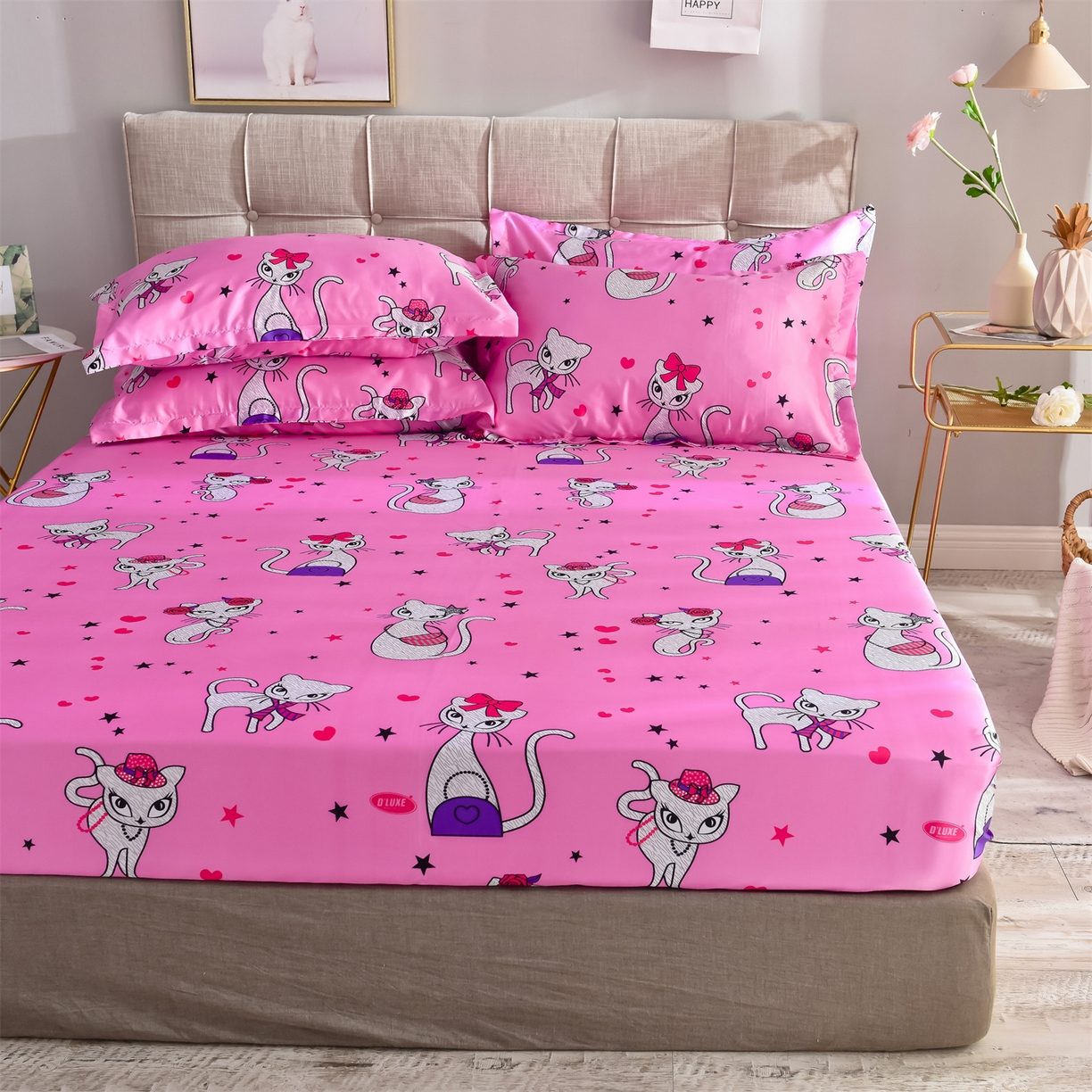 91家纺网 家纺一手货源 找家纺 经年 2026新款印花丝绸冰丝四件套 公主猫