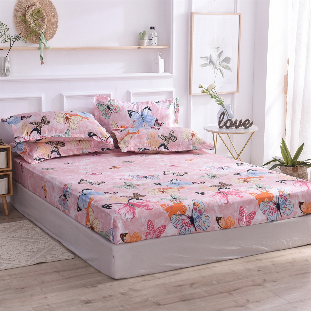 91家纺网 家纺一手货源 找家纺 经年 2026新款印花丝绸冰丝四件套 蝴蝶飞舞