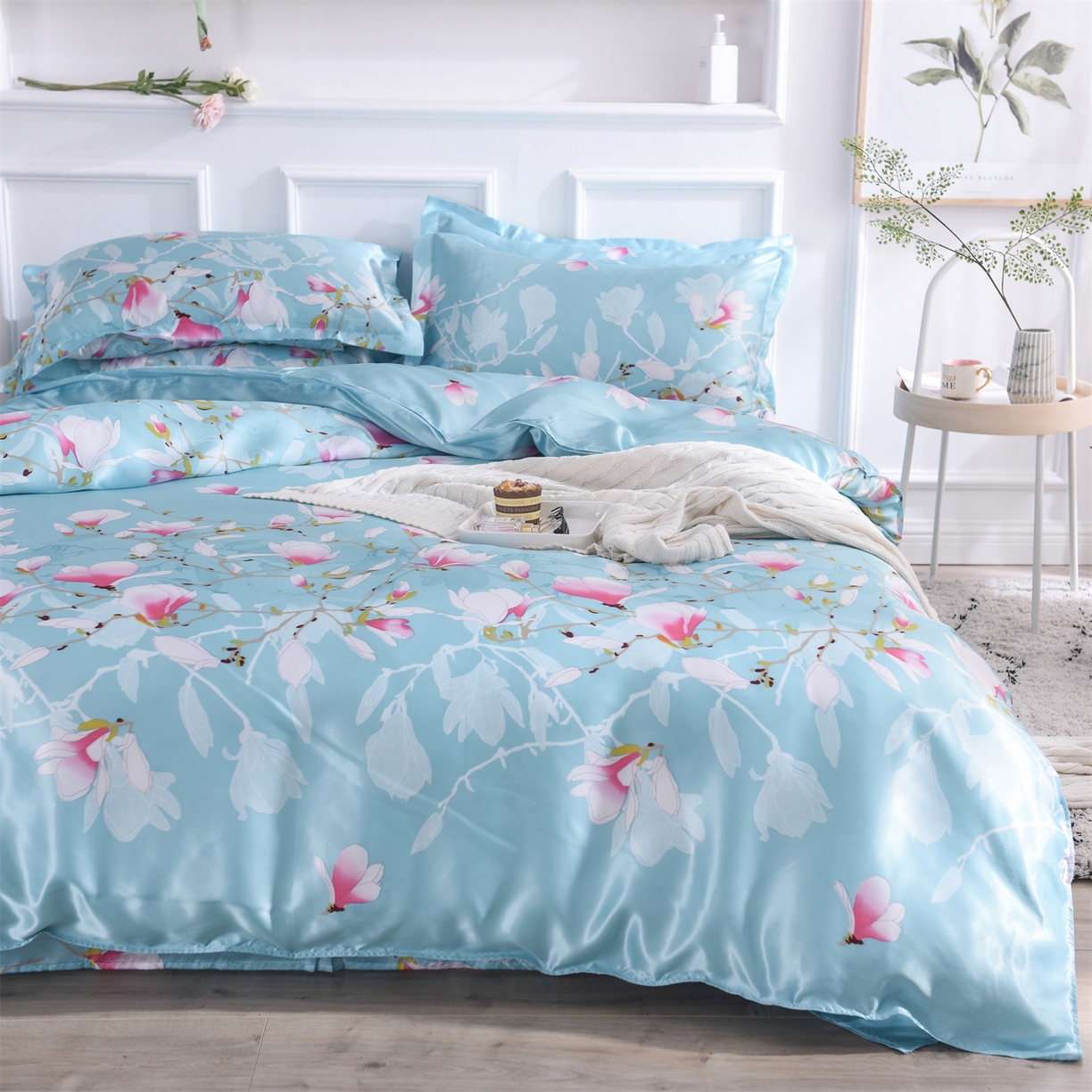 91家纺网 家纺一手货源 找家纺 经年 2026新款印花丝绸冰丝四件套 满意花枝