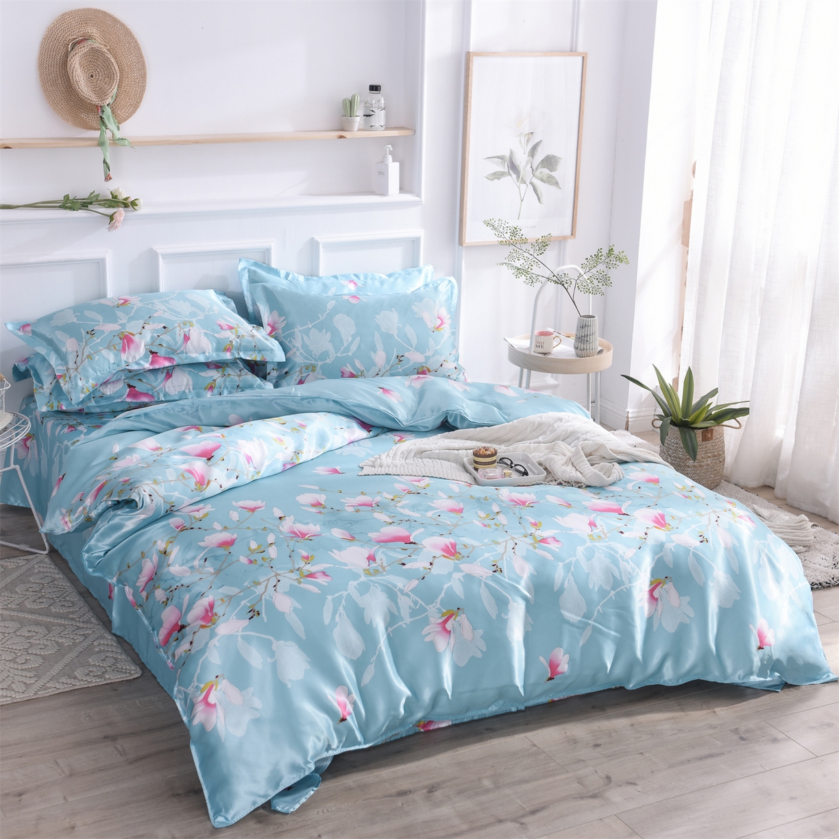 91家纺网 家纺一手货源 找家纺 经年 2026新款印花丝绸冰丝四件套 满意花枝