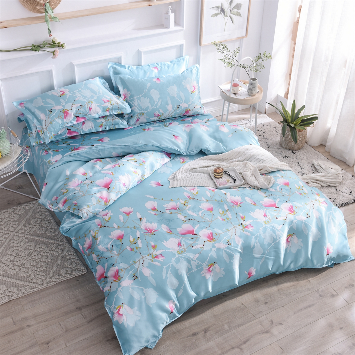 91家纺网 家纺一手货源 找家纺 经年 2026新款印花丝绸冰丝四件套 满意花枝