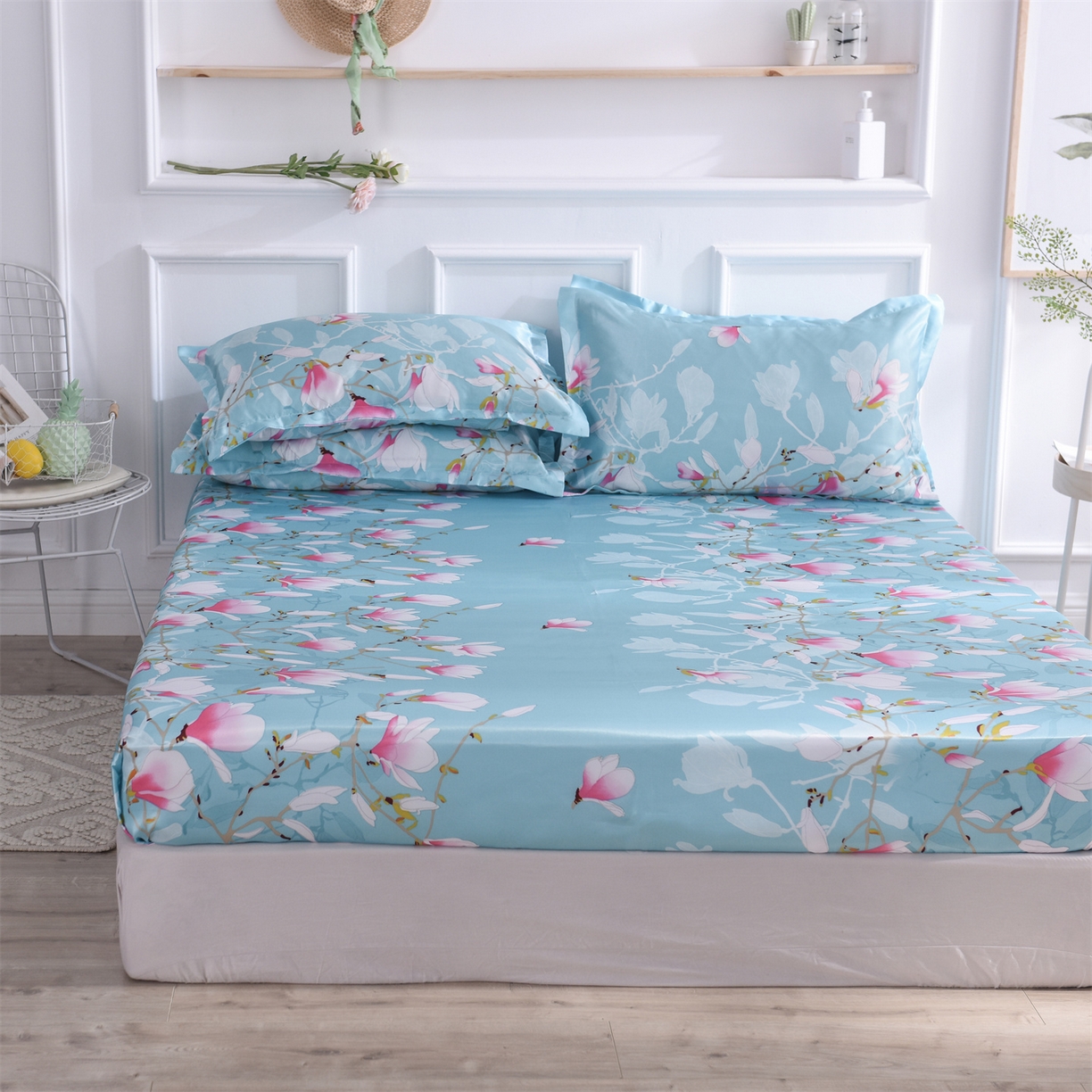 91家纺网 家纺一手货源 找家纺 经年 2026新款印花丝绸冰丝四件套 满意花枝