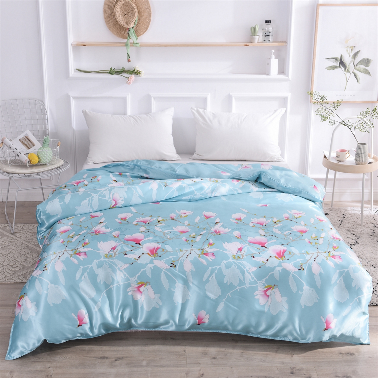 91家纺网 家纺一手货源 找家纺 经年 2026新款印花丝绸冰丝四件套 满意花枝