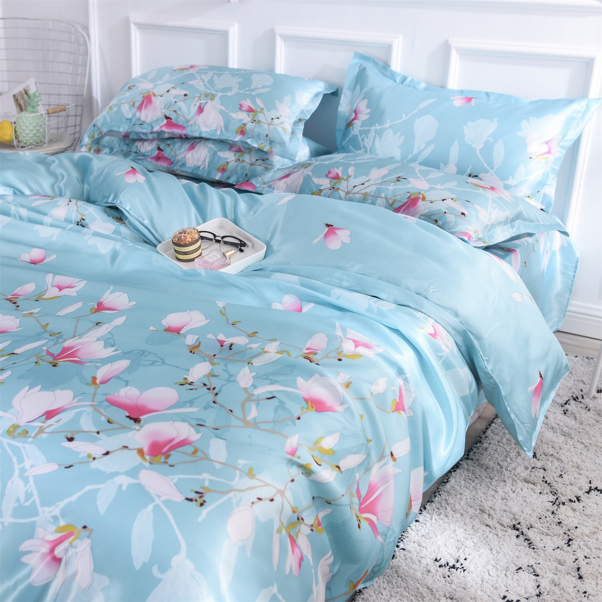 91家纺网 家纺一手货源 找家纺 经年 2026新款印花丝绸冰丝四件套 满意花枝