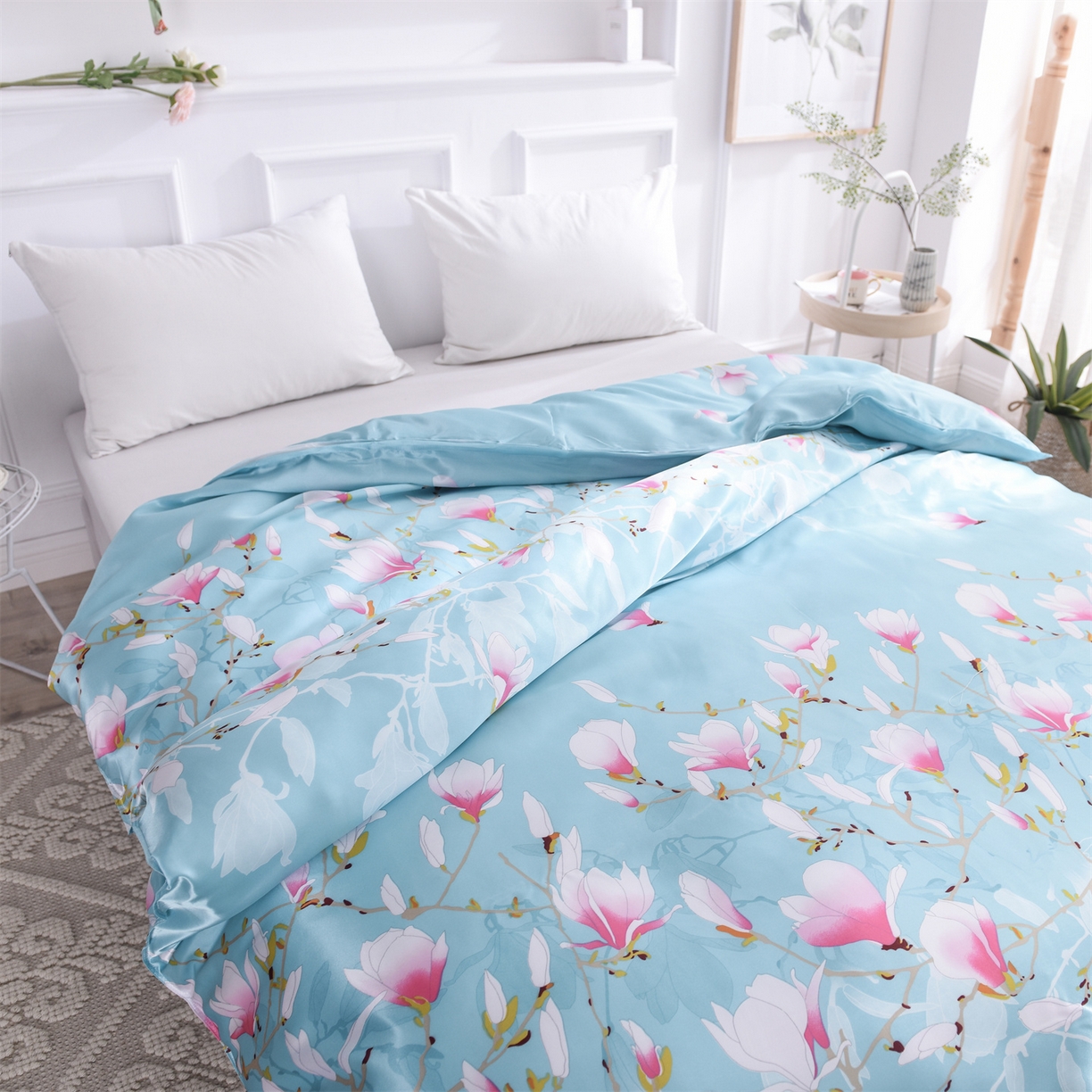 91家纺网 家纺一手货源 找家纺 经年 2026新款印花丝绸冰丝四件套 满意花枝