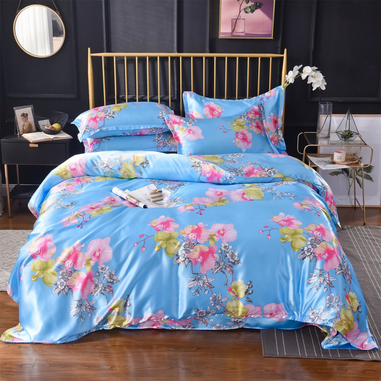 91家纺网 家纺一手货源 找家纺 经年 2026新款印花丝绸冰丝四件套 凝听花意