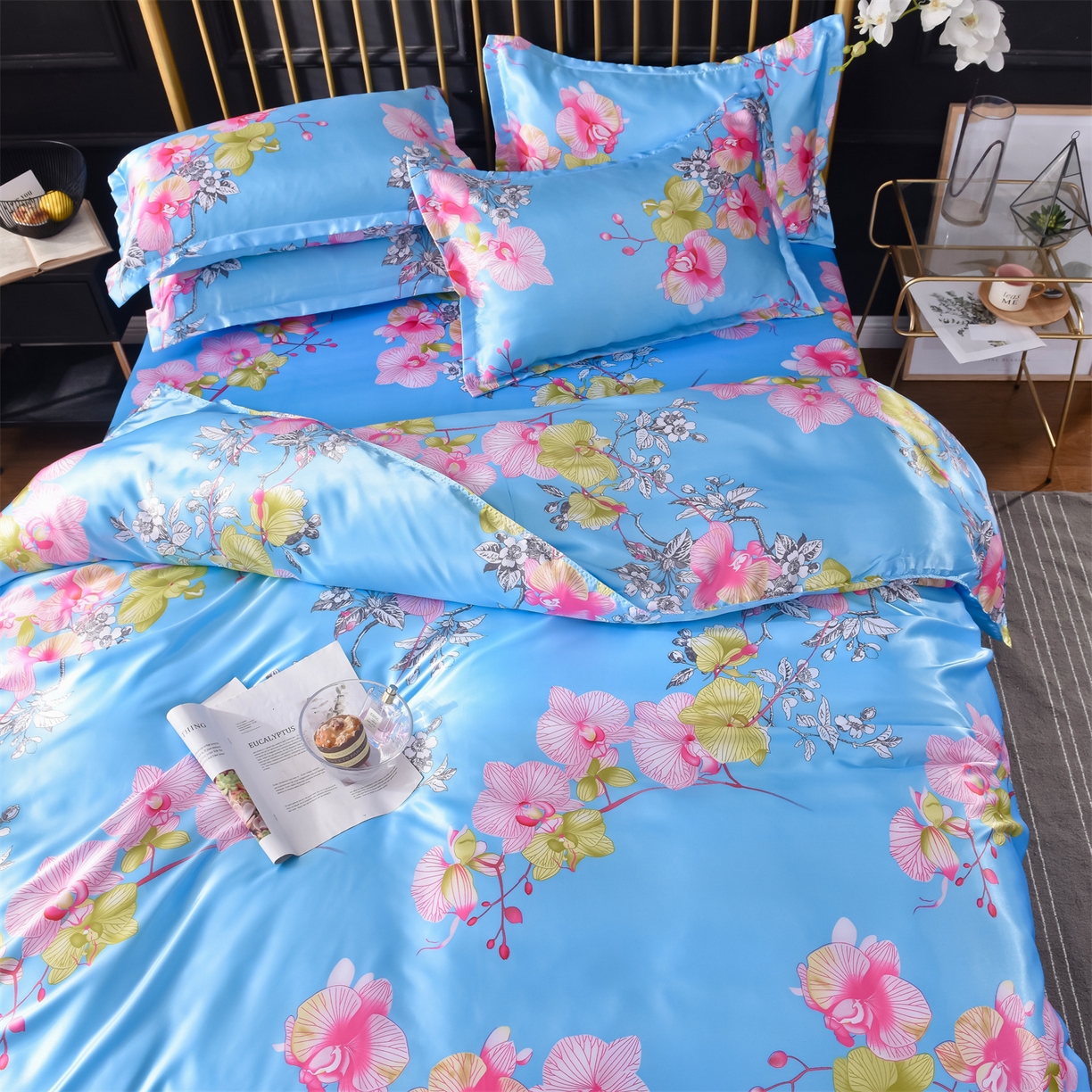 91家纺网 家纺一手货源 找家纺 经年 2026新款印花丝绸冰丝四件套 凝听花意