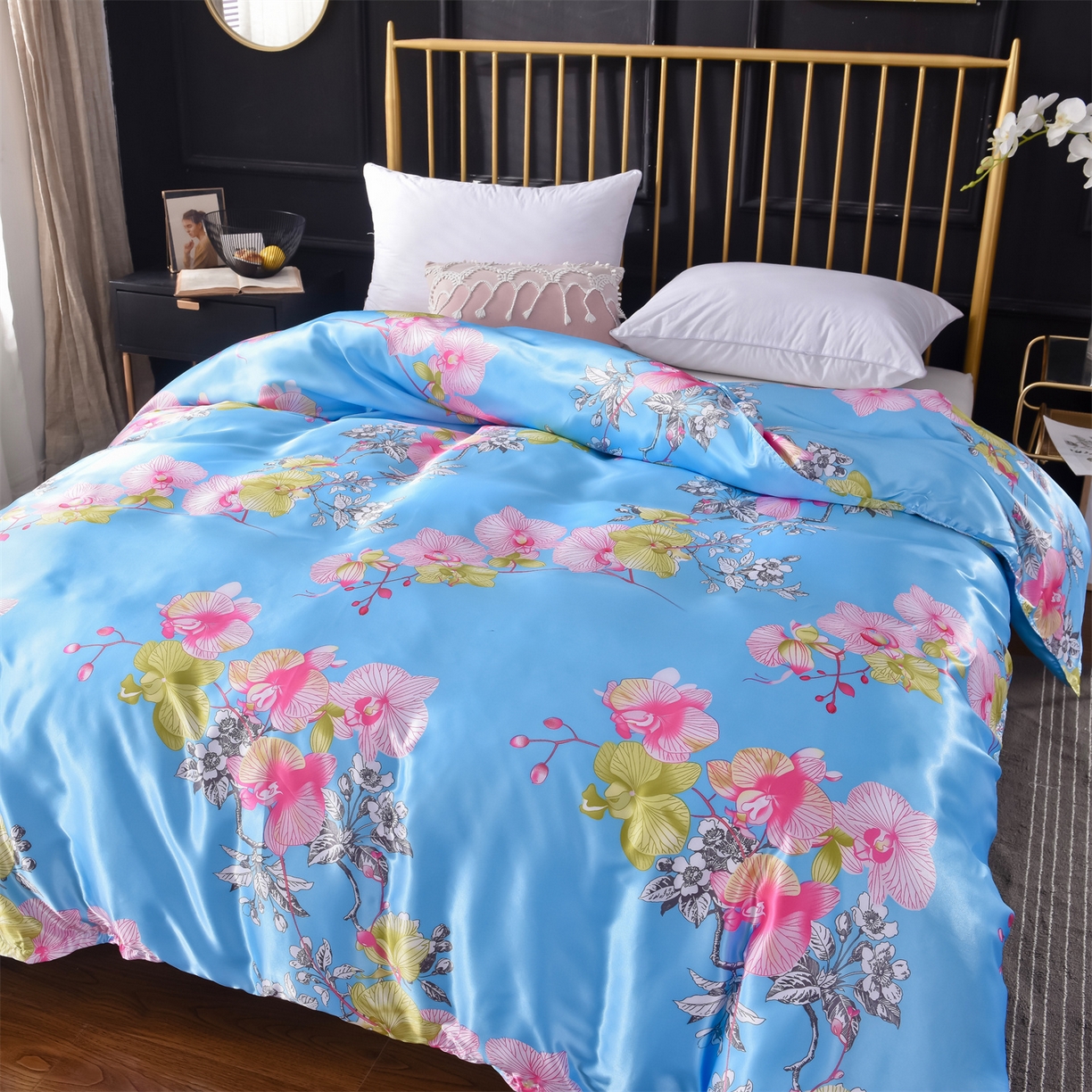 91家纺网 家纺一手货源 找家纺 经年 2026新款印花丝绸冰丝四件套 凝听花意