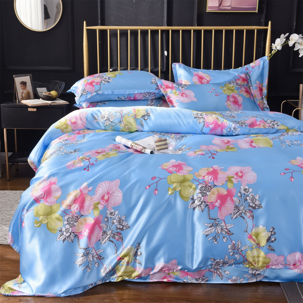 91家纺网 家纺一手货源 找家纺 经年 2026新款印花丝绸冰丝四件套 凝听花意