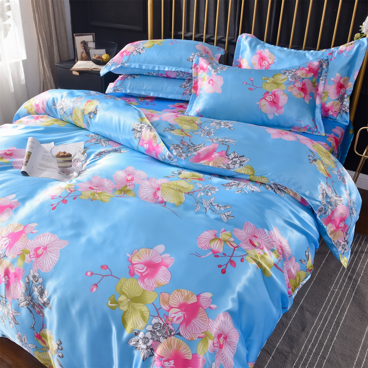 91家纺网 家纺一手货源 找家纺 经年 2026新款印花丝绸冰丝四件套 凝听花意