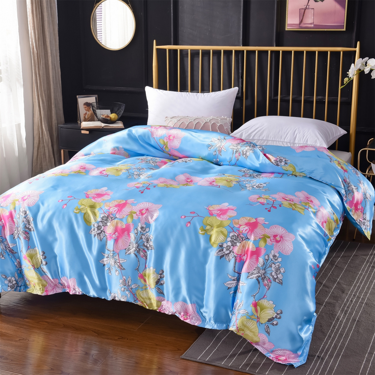 91家纺网 家纺一手货源 找家纺 经年 2026新款印花丝绸冰丝四件套 凝听花意