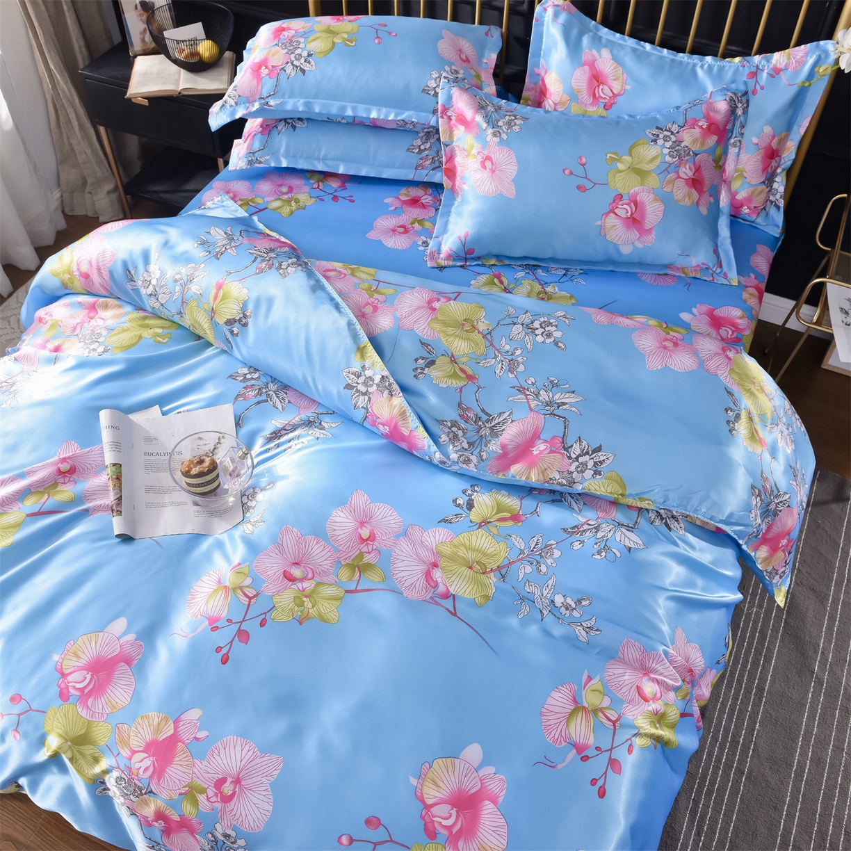 91家纺网 家纺一手货源 找家纺 经年 2026新款印花丝绸冰丝四件套 凝听花意