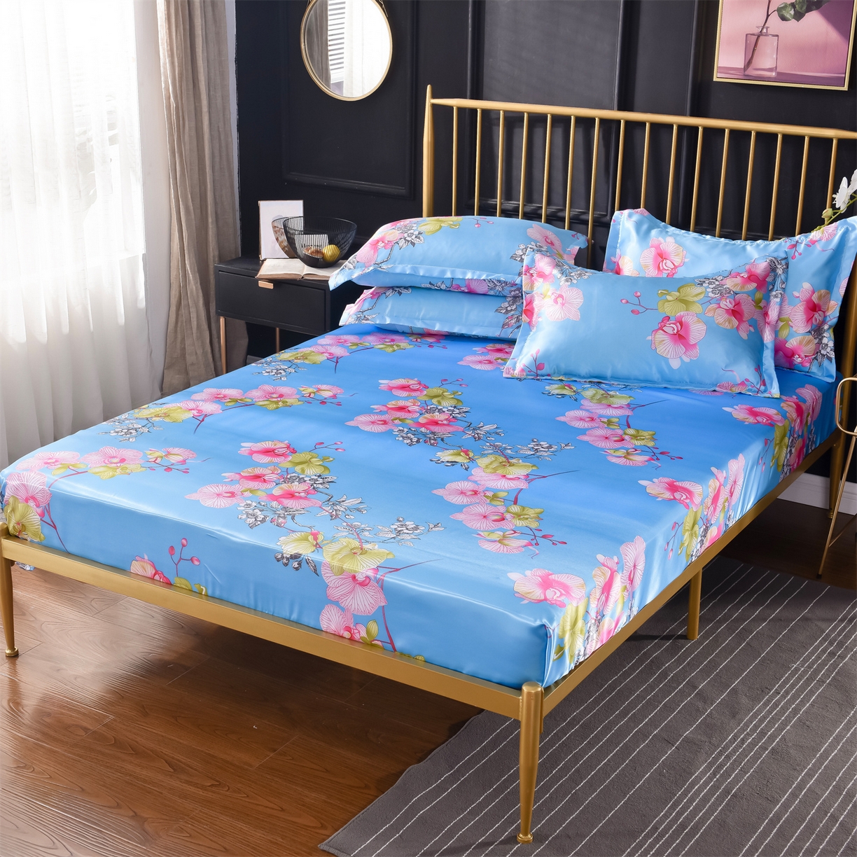 91家纺网 家纺一手货源 找家纺 经年 2026新款印花丝绸冰丝四件套 凝听花意