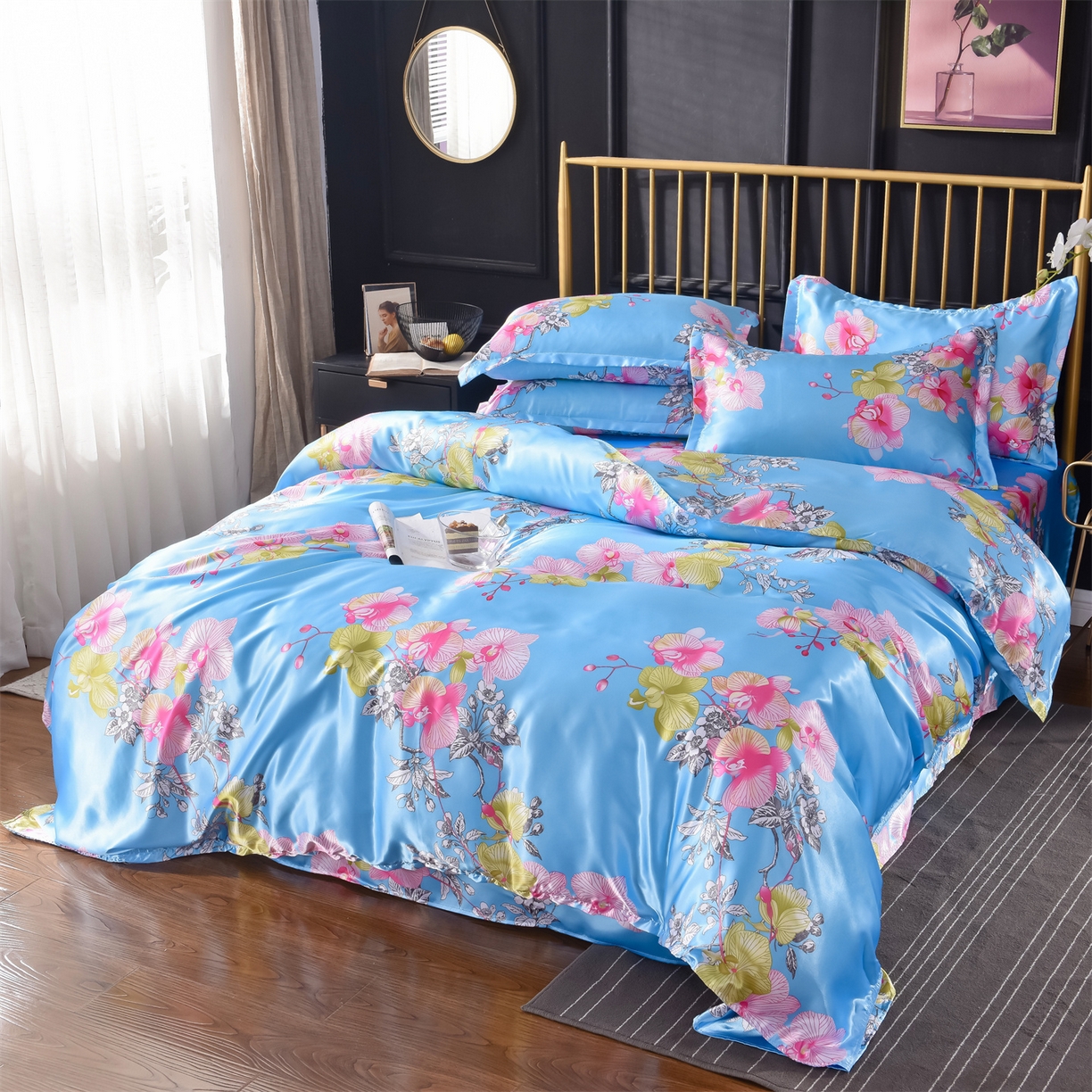 91家纺网 家纺一手货源 找家纺 经年 2026新款印花丝绸冰丝四件套 凝听花意