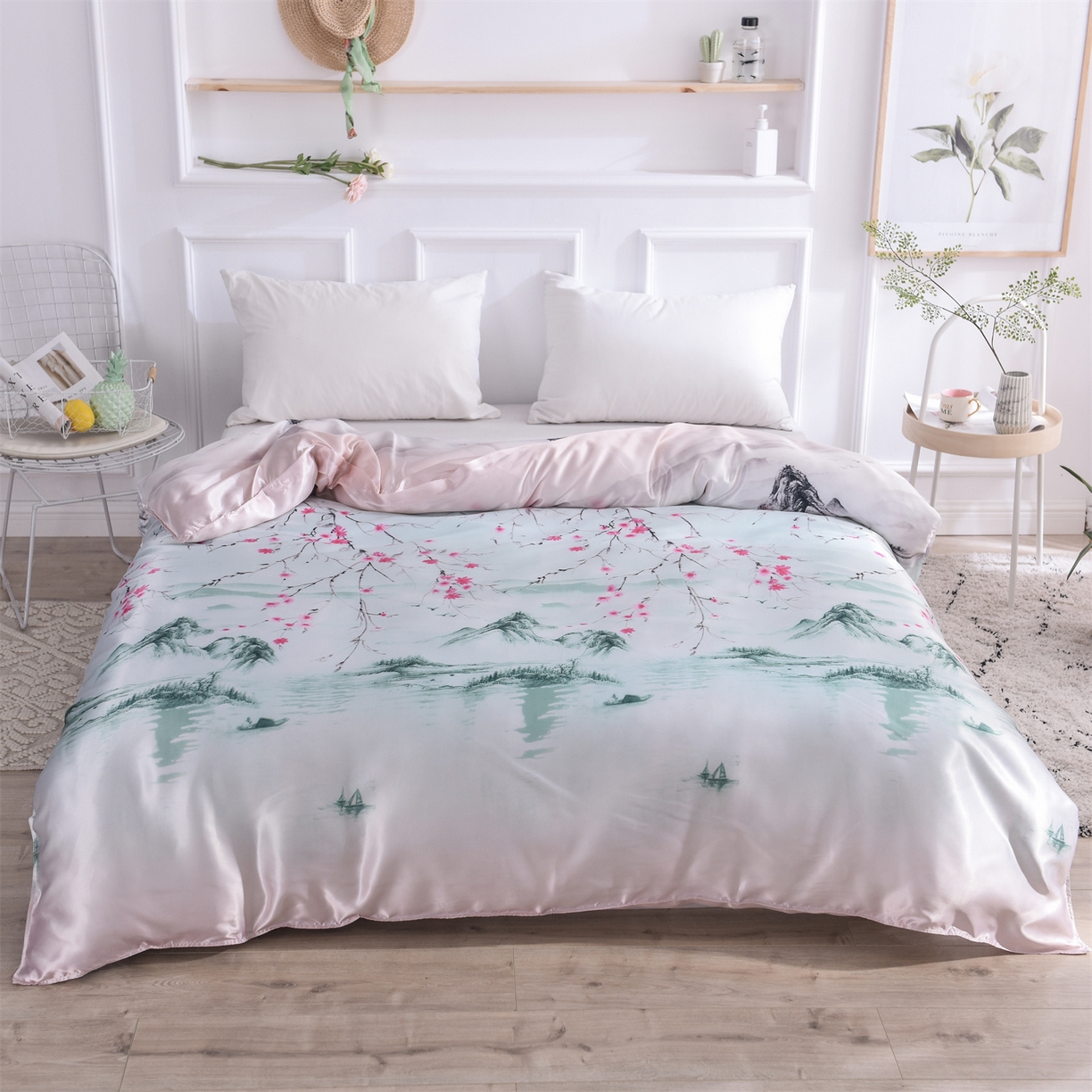 91家纺网 家纺一手货源 找家纺 经年 2026新款印花丝绸冰丝四件套 山水之恋