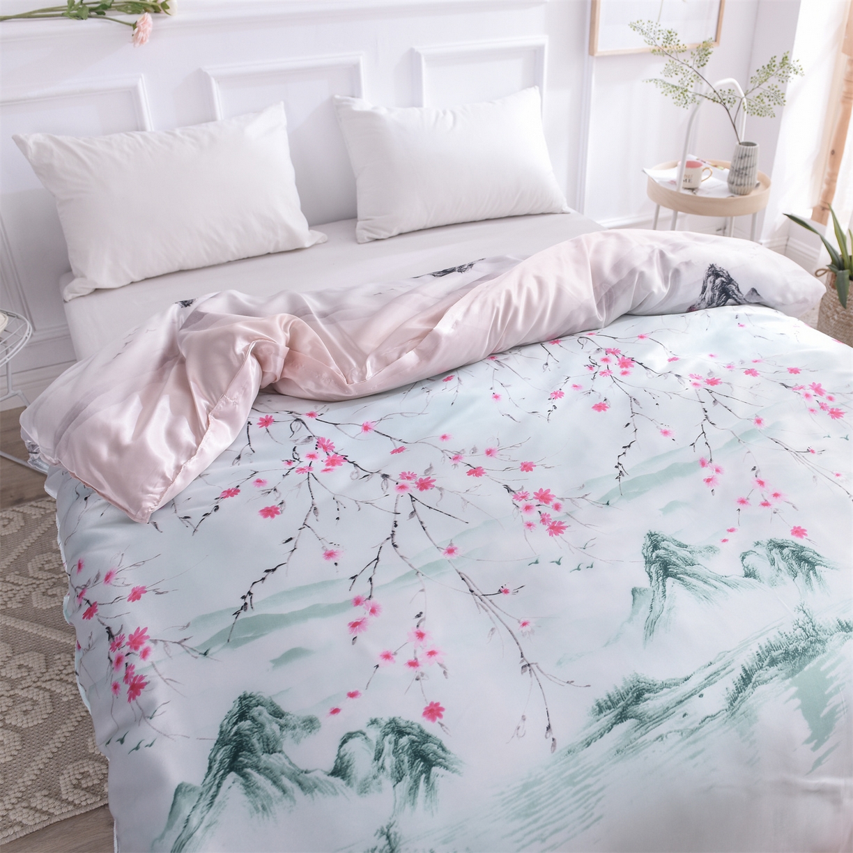 91家纺网 家纺一手货源 找家纺 经年 2026新款印花丝绸冰丝四件套 山水之恋