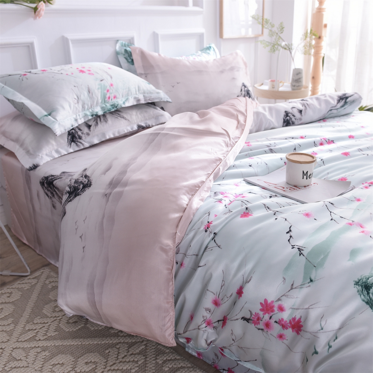 91家纺网 家纺一手货源 找家纺 经年 2026新款印花丝绸冰丝四件套 山水之恋