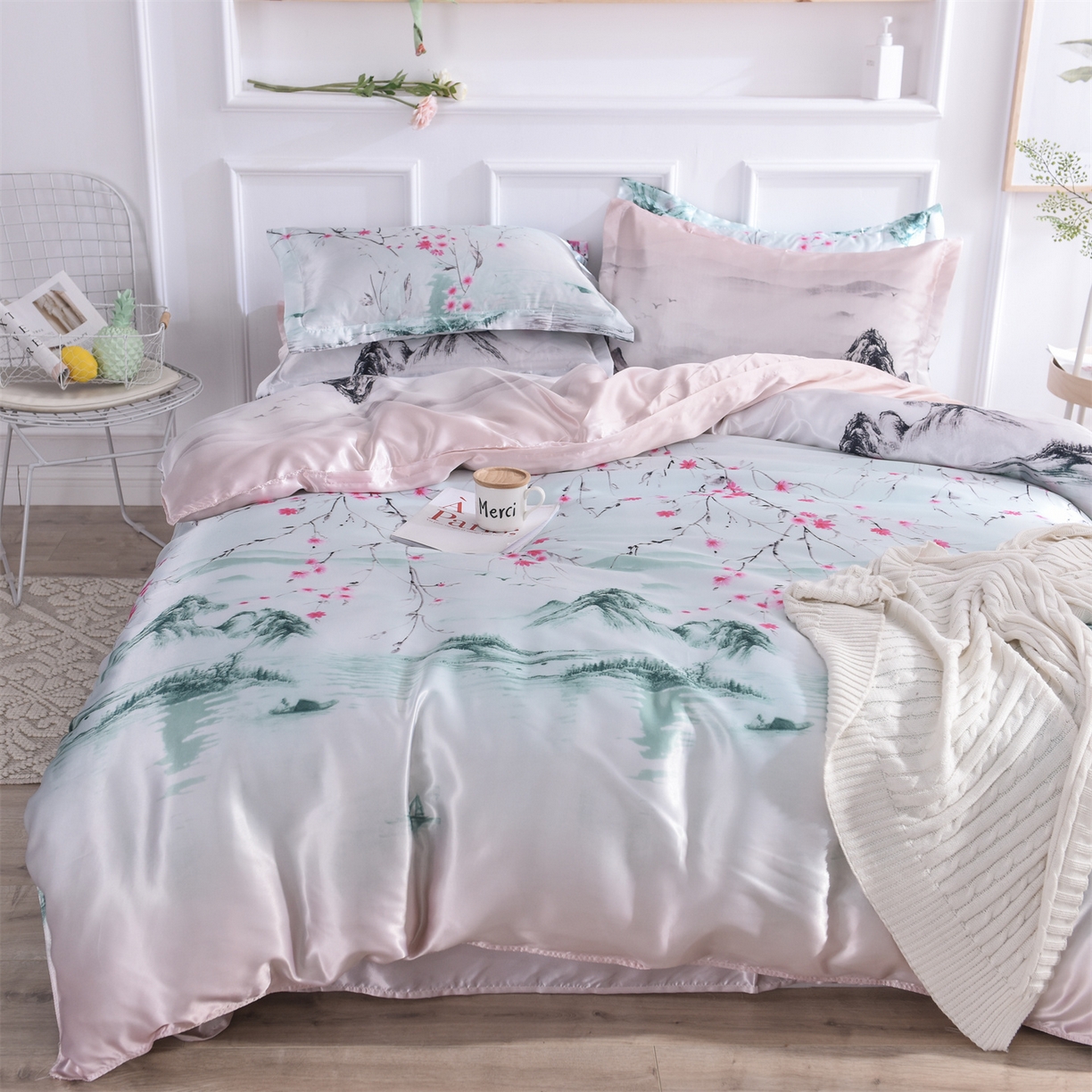 91家纺网 家纺一手货源 找家纺 经年 2026新款印花丝绸冰丝四件套 山水之恋