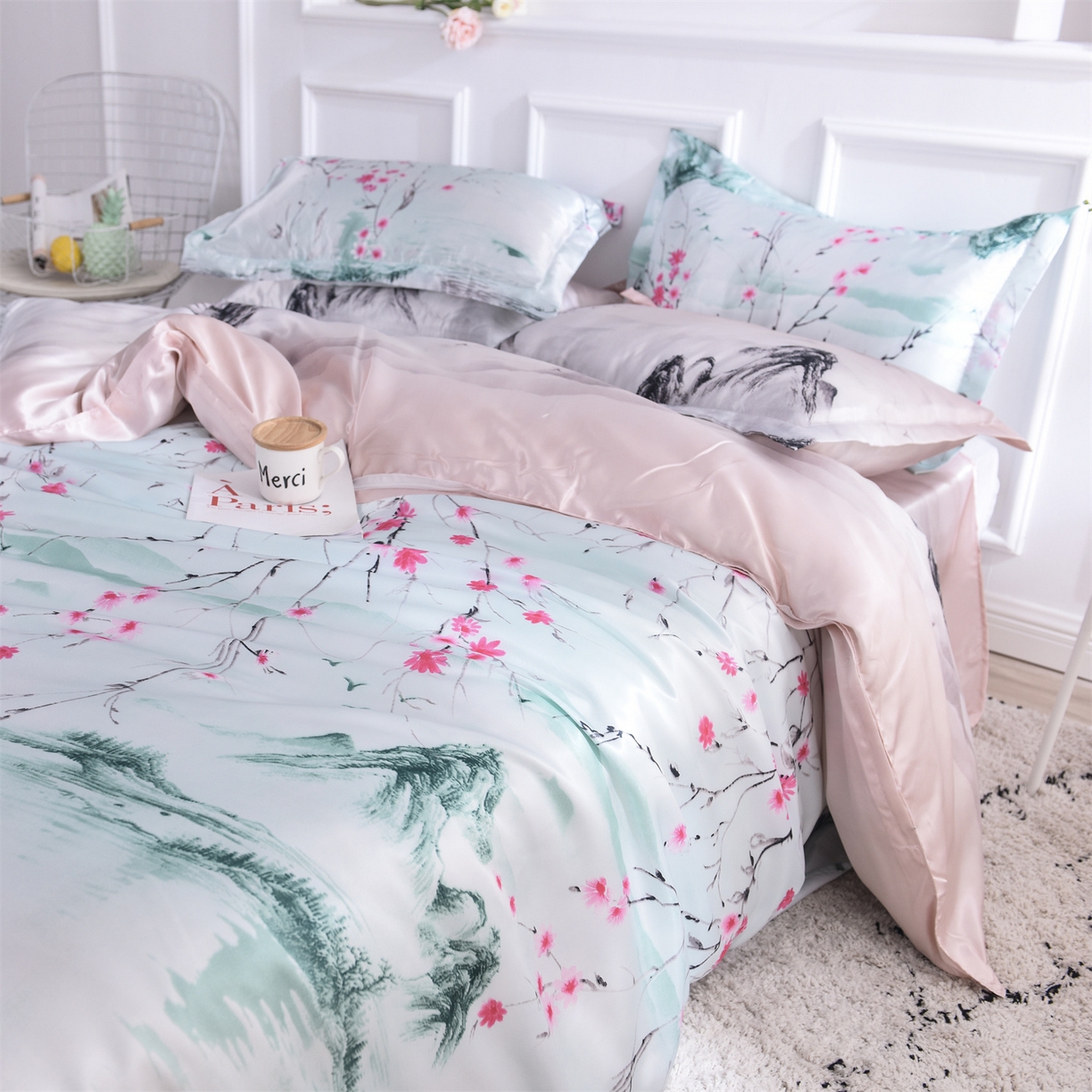 91家纺网 家纺一手货源 找家纺 经年 2026新款印花丝绸冰丝四件套 山水之恋