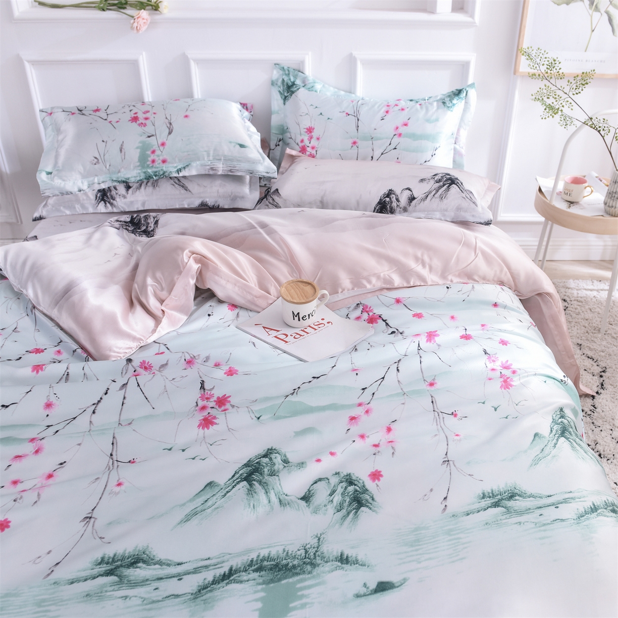 91家纺网 家纺一手货源 找家纺 经年 2026新款印花丝绸冰丝四件套 山水之恋