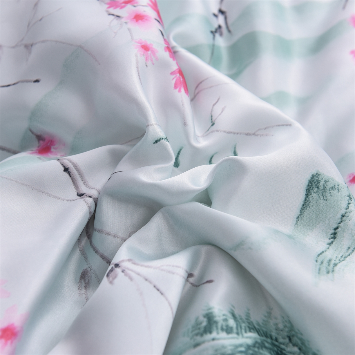 91家纺网 家纺一手货源 找家纺 经年 2026新款印花丝绸冰丝四件套 山水之恋