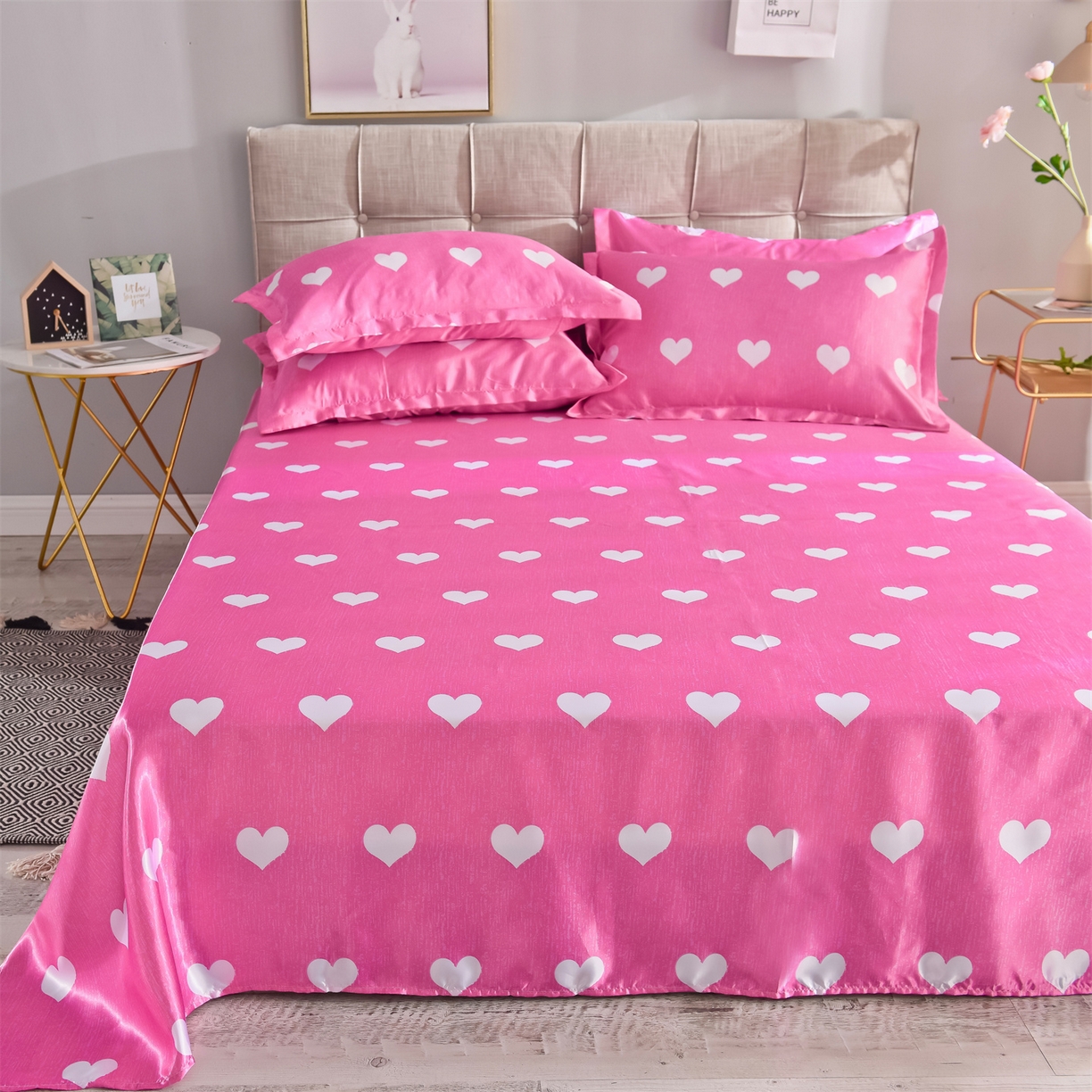 91家纺网 家纺一手货源 找家纺 经年 2026新款印花丝绸冰丝四件套 心纹心语