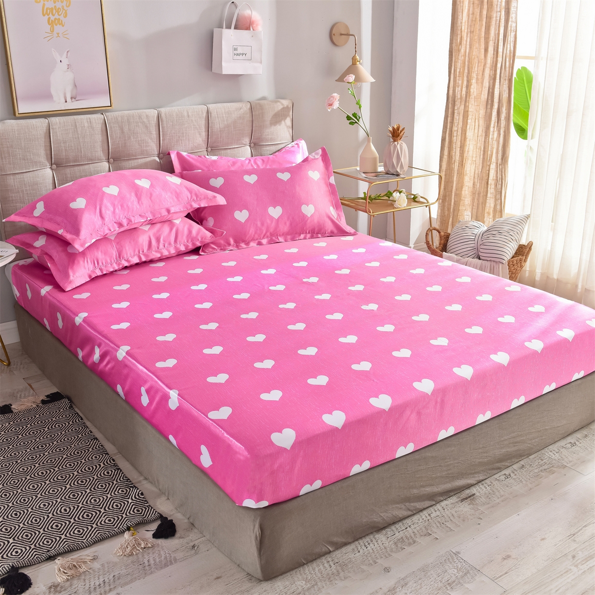 91家纺网 家纺一手货源 找家纺 经年 2026新款印花丝绸冰丝四件套 心纹心语