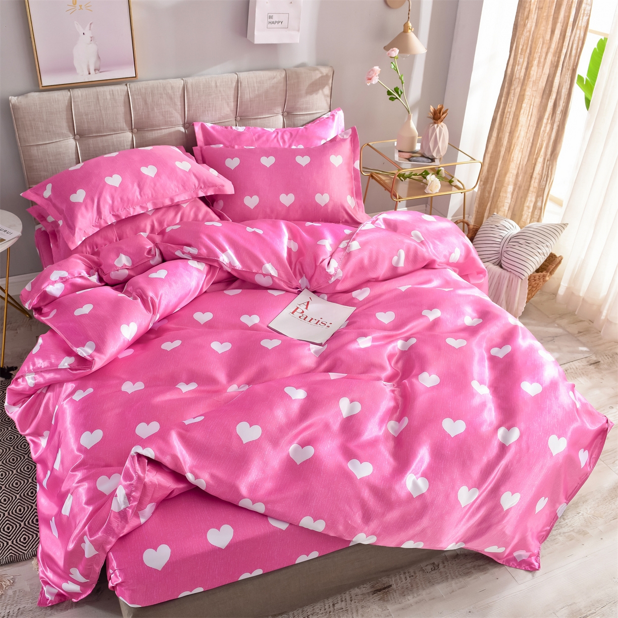 91家纺网 家纺一手货源 找家纺 经年 2026新款印花丝绸冰丝四件套 心纹心语