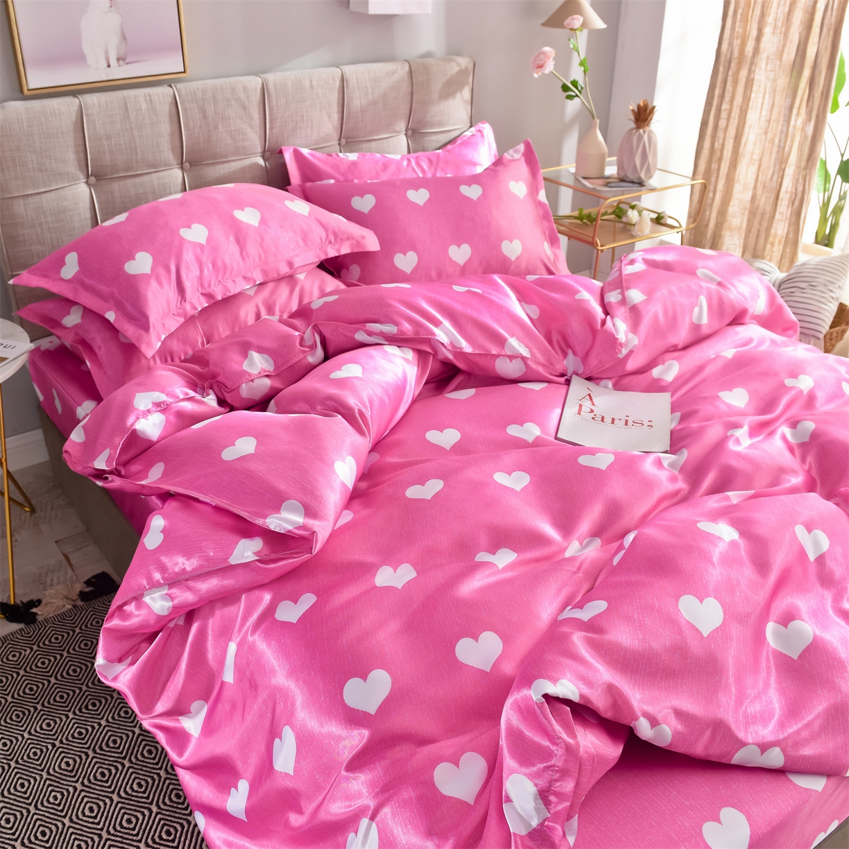 91家纺网 家纺一手货源 找家纺 经年 2026新款印花丝绸冰丝四件套 心纹心语