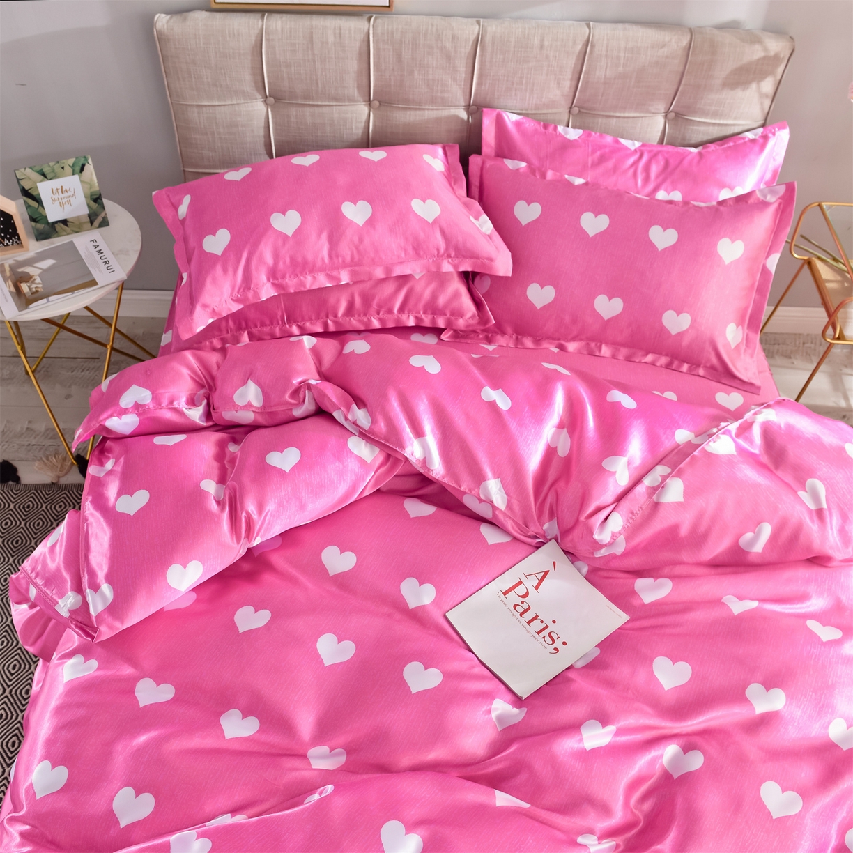 91家纺网 家纺一手货源 找家纺 经年 2026新款印花丝绸冰丝四件套 心纹心语