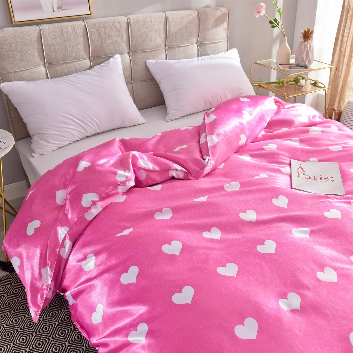 91家纺网 家纺一手货源 找家纺 经年 2026新款印花丝绸冰丝四件套 心纹心语