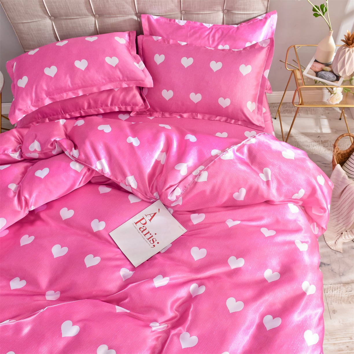 91家纺网 家纺一手货源 找家纺 经年 2026新款印花丝绸冰丝四件套 心纹心语