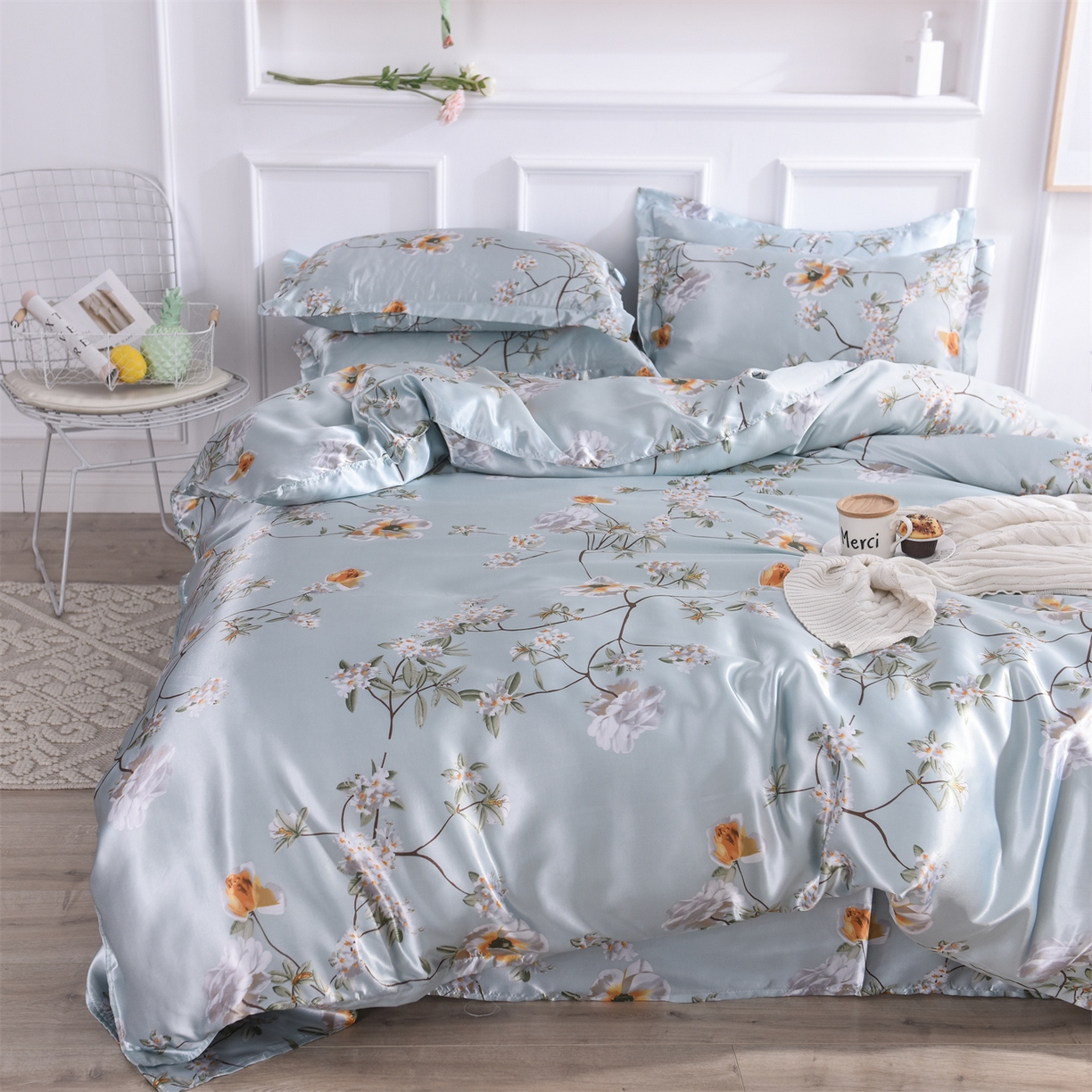 91家纺网 家纺一手货源 找家纺 经年 2026新款印花丝绸冰丝四件套 雅致清香