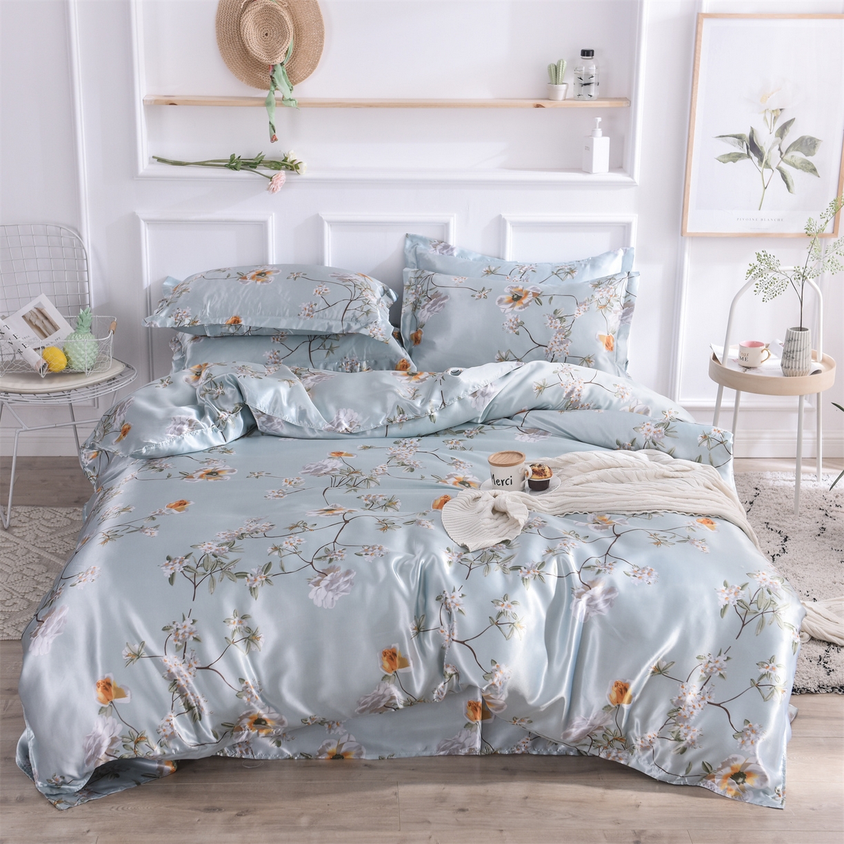 91家纺网 家纺一手货源 找家纺 经年 2026新款印花丝绸冰丝四件套 雅致清香