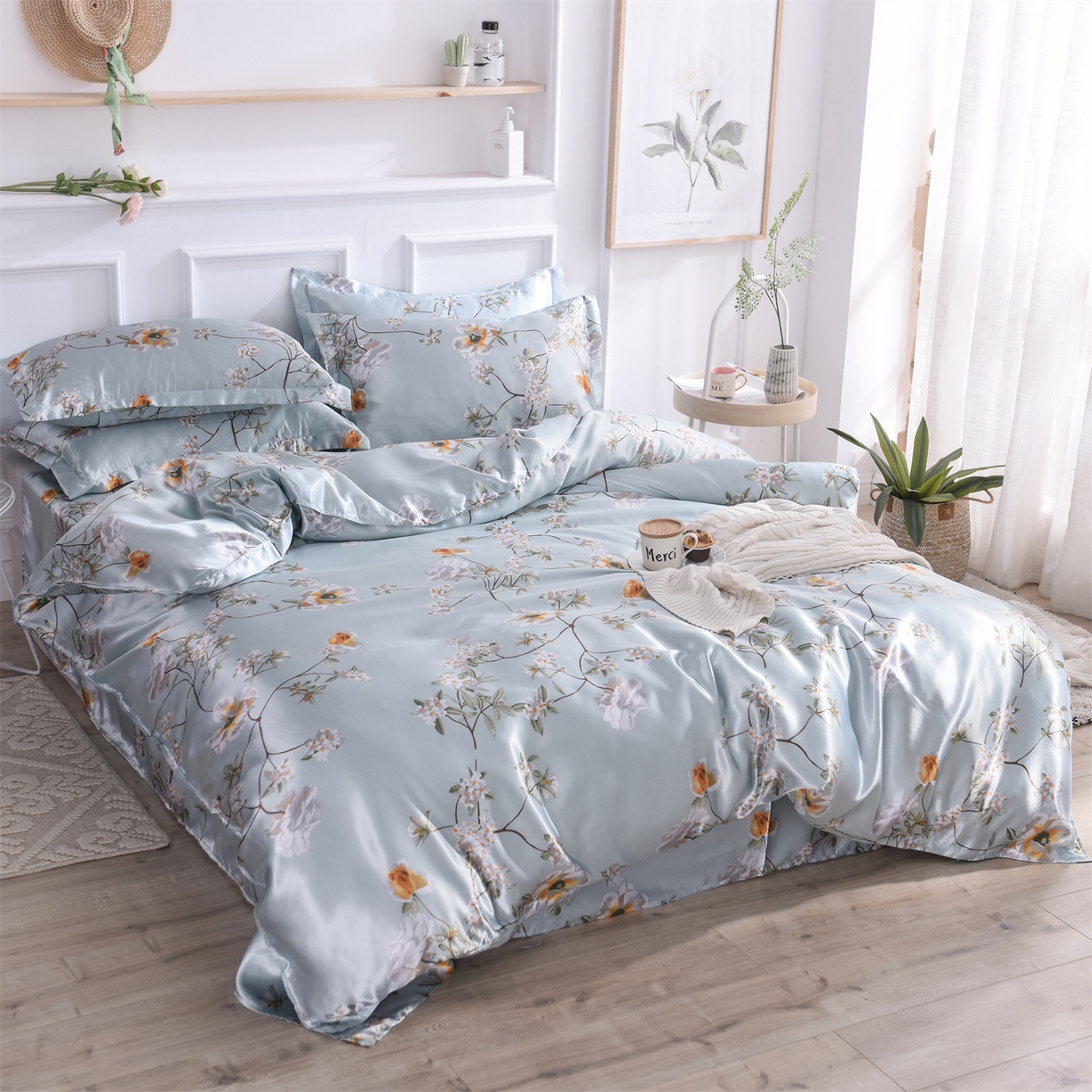 91家纺网 家纺一手货源 找家纺 经年 2026新款印花丝绸冰丝四件套 雅致清香