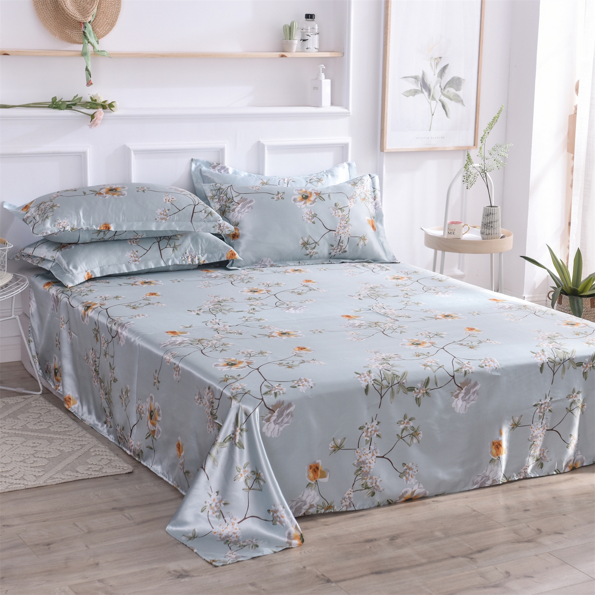 91家纺网 家纺一手货源 找家纺 经年 2026新款印花丝绸冰丝四件套 雅致清香