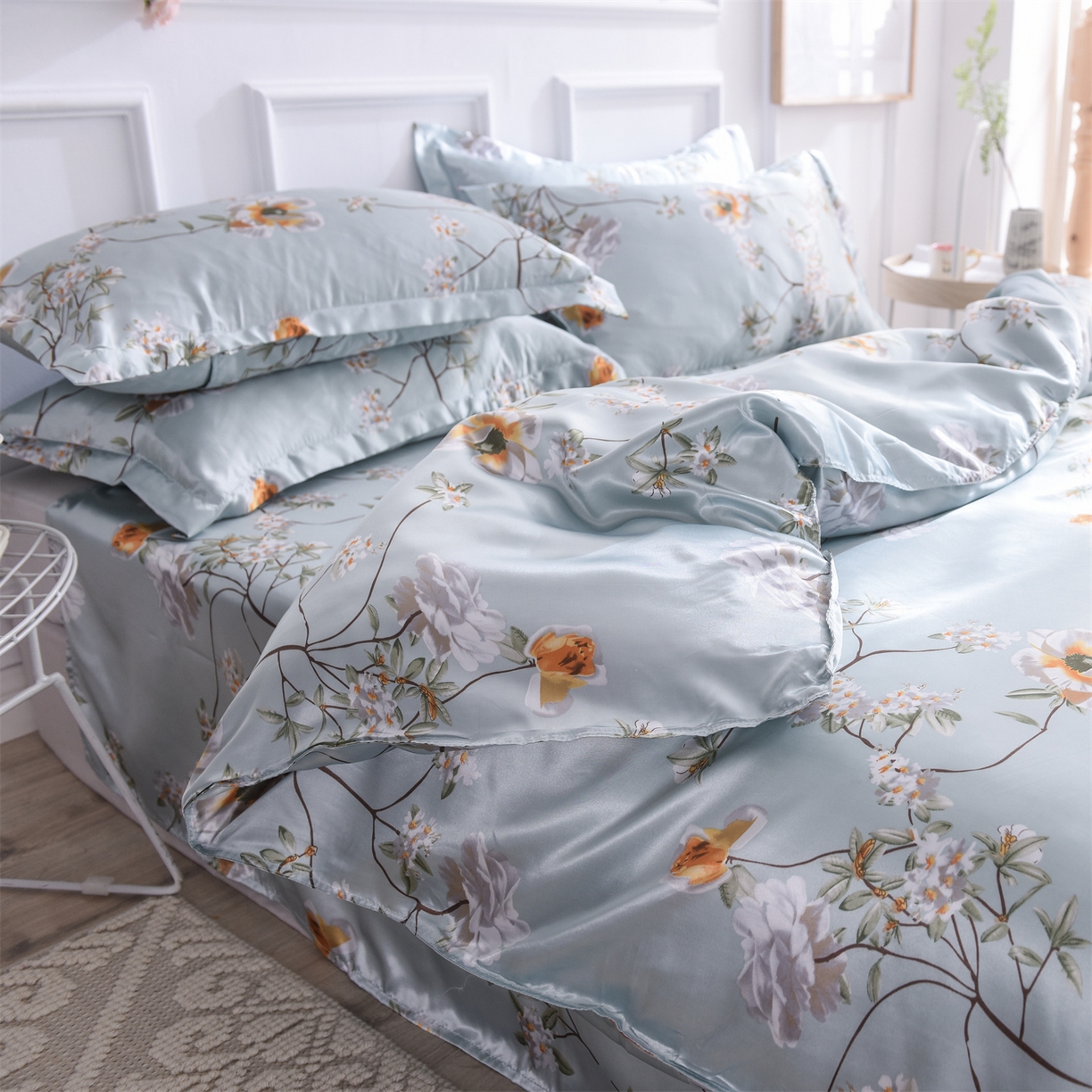 91家纺网 家纺一手货源 找家纺 经年 2026新款印花丝绸冰丝四件套 雅致清香